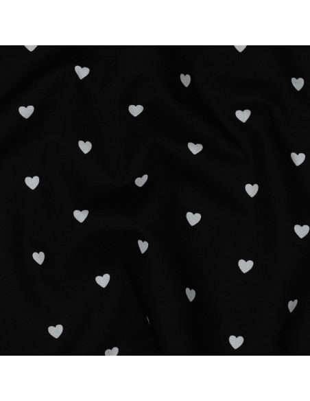 Fancy cotton poplin fabric - White heart on black background