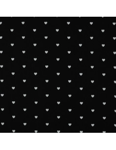 Fancy cotton poplin fabric - White heart on black background 2