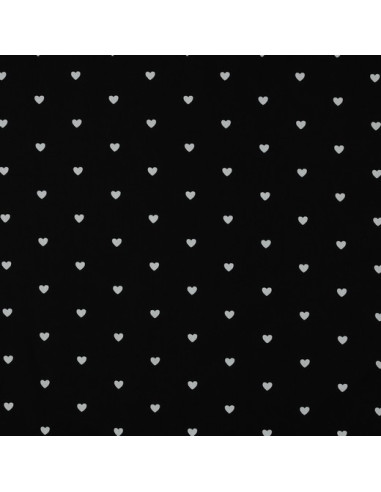 Fancy cotton poplin fabric - White hearts on a black background
