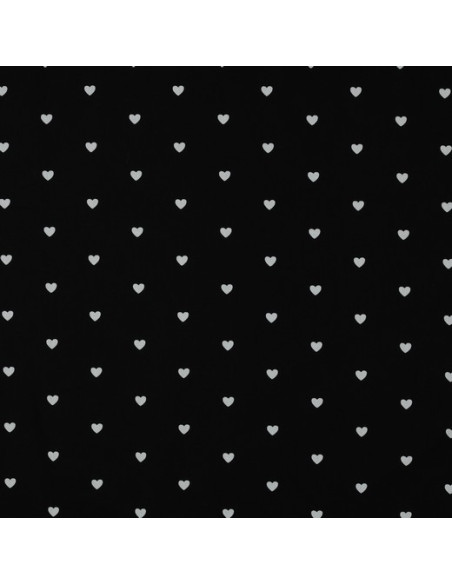 Fancy cotton poplin fabric - White hearts on a black background