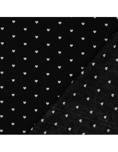 Fancy cotton poplin fabric - White hearts on a black background