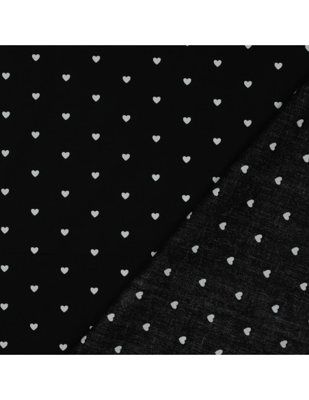 Fancy cotton poplin fabric - White hearts on a black background