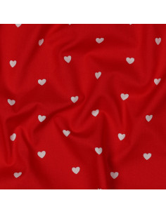 Fancy cotton poplin fabric - White heart on red background
