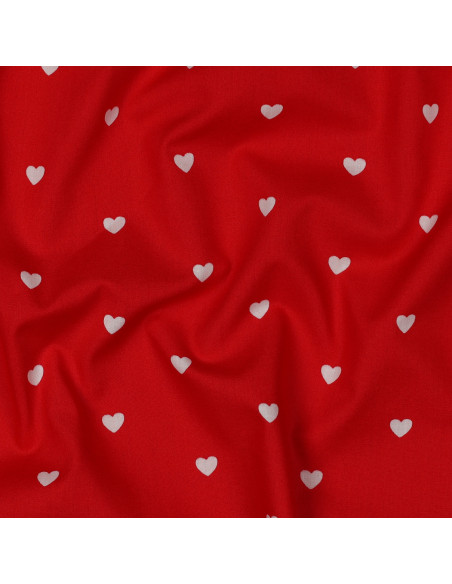 Fancy cotton poplin fabric - White heart on red background