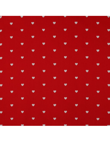 Fancy cotton poplin fabric - White hearts on a red background