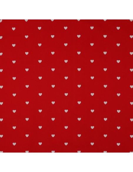 Fancy cotton poplin fabric - White hearts on a red background