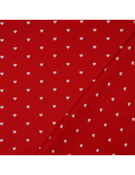 Fancy cotton poplin fabric - White hearts on a red background