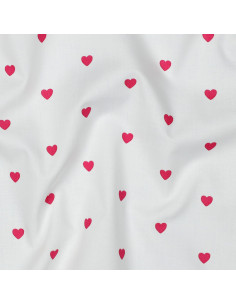 Fancy cotton poplin fabric - Fuchsia heart on a white background
