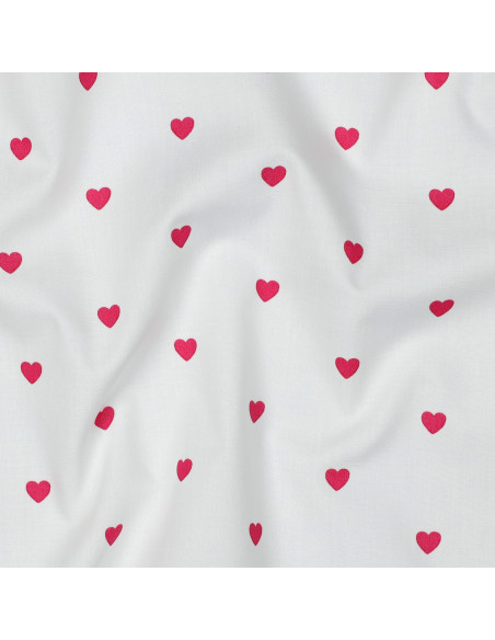 Fancy cotton poplin fabric - Fuchsia heart on a white background