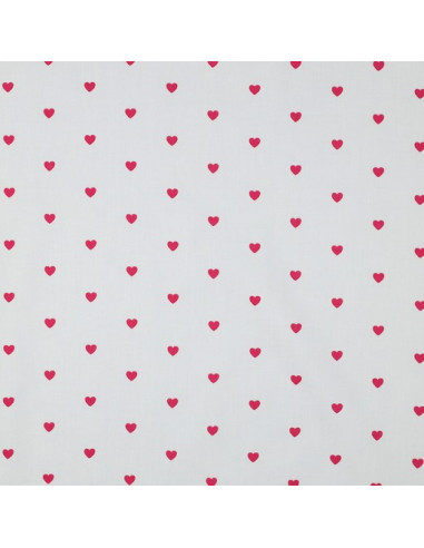 Fancy cotton poplin fabric - Fuchsia hearts on a white background