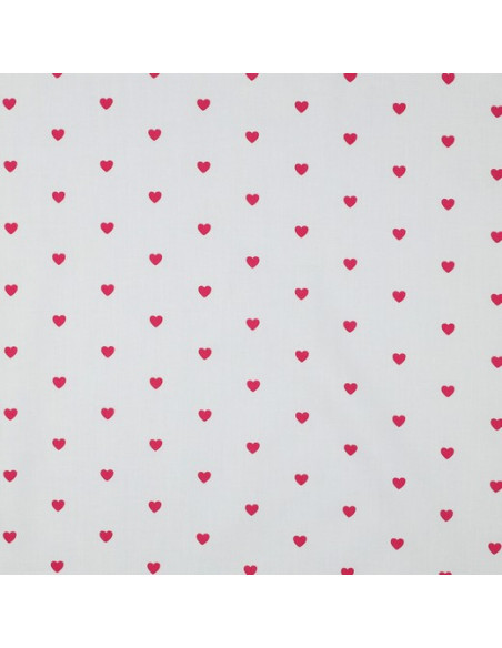Fancy cotton poplin fabric - Fuchsia hearts on a white background