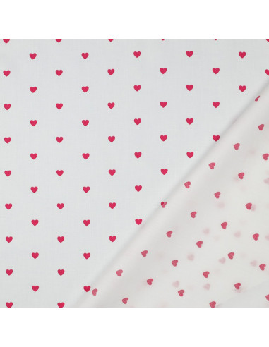 Fancy cotton poplin fabric - Fuchsia hearts on a white background