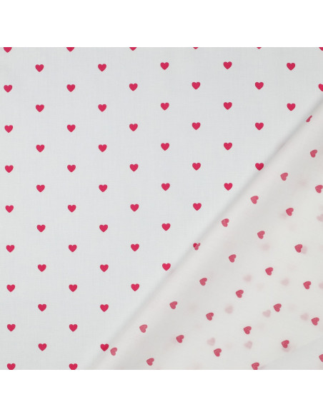Fancy cotton poplin fabric - Fuchsia hearts on a white background