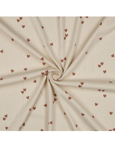 Ribbed cotton jersey fabric - Natural hearts