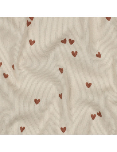 Ribbed cotton jersey fabric - Natural hearts
