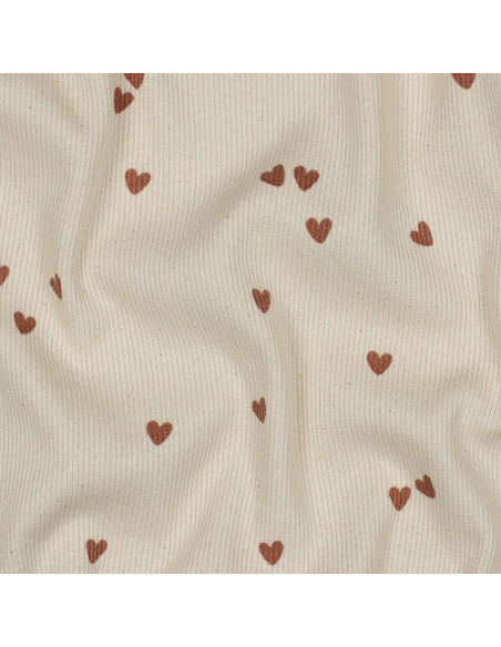 Ribbed cotton jersey fabric - Natural hearts