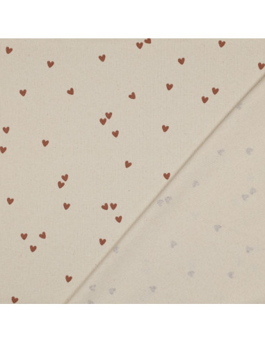 Ribbed cotton jersey fabric - Natural hearts