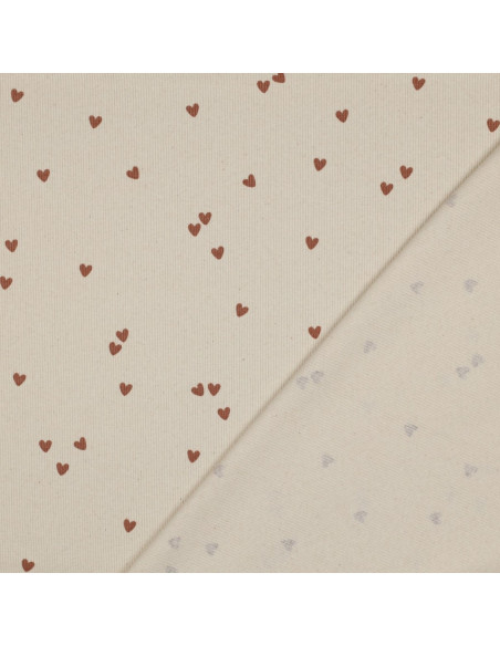 Ribbed cotton jersey fabric - Natural hearts