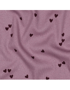 Ribbed cotton jersey fabric - Mauve hearts 2