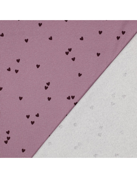 Ribbed cotton jersey fabric - Mauve hearts