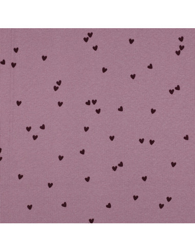 Ribbed cotton jersey fabric - Mauve hearts