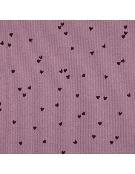 Ribbed cotton jersey fabric - Mauve hearts