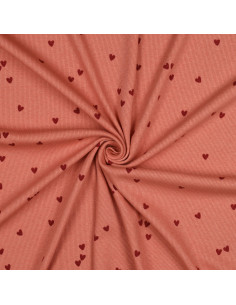 Ribbed cotton jersey fabric - Coral hearts