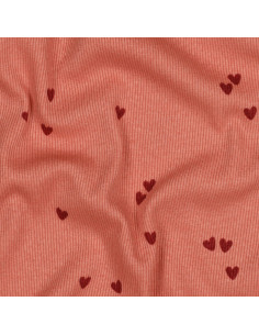 Ribbed cotton jersey fabric - Coral hearts 2
