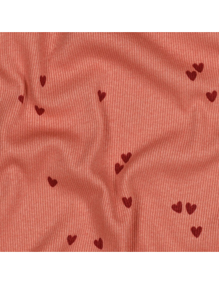 Ribbed cotton jersey fabric - Coral hearts