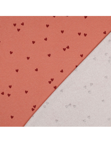 Ribbed cotton jersey fabric - Coral hearts