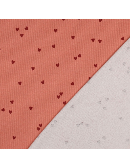 Ribbed cotton jersey fabric - Coral hearts