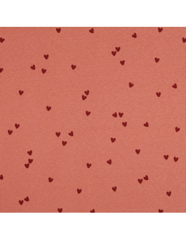 Ribbed cotton jersey fabric - Coral hearts