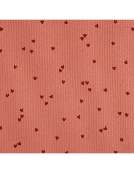 Ribbed cotton jersey fabric - Coral hearts
