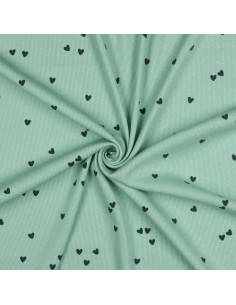 Ribbed cotton jersey fabric - Sage hearts