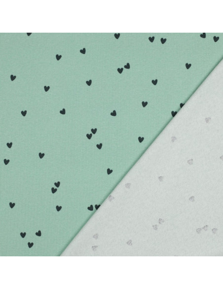 Ribbed cotton jersey fabric - Sage hearts