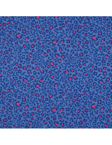 Ribbed cotton jersey fabric - Cobalt leopard
