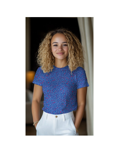 Ribbed cotton jersey fabric - Cobalt leopard
