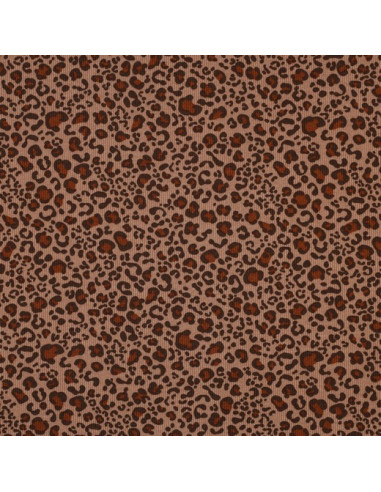 Ribbed knit cotton jersey fabric - Beige leopard