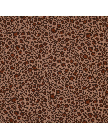 Ribbed knit cotton jersey fabric - Beige leopard