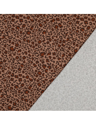 Ribbed knit cotton jersey fabric - Beige leopard