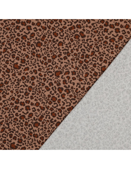 Ribbed knit cotton jersey fabric - Beige leopard