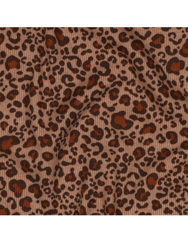 Ribbed knit cotton jersey fabric - Beige leopard