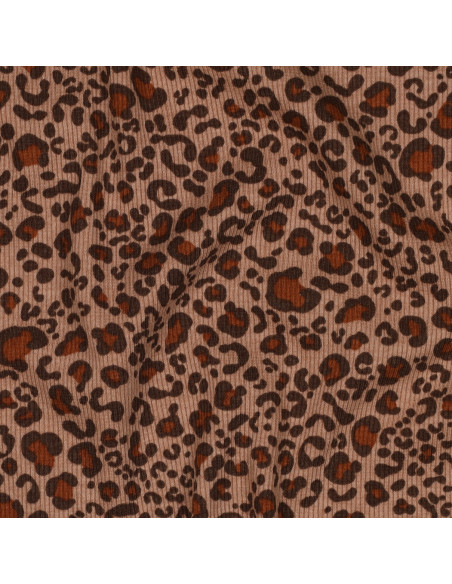 Ribbed knit cotton jersey fabric - Beige leopard
