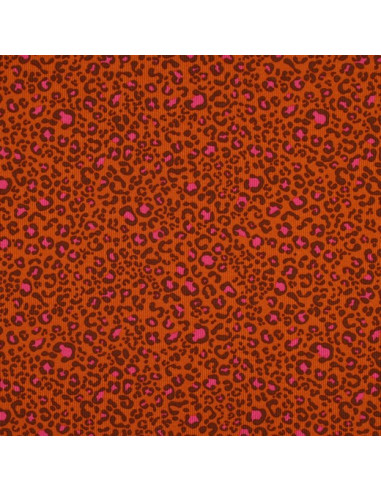 Ribbed cotton jersey fabric - Orange leopard