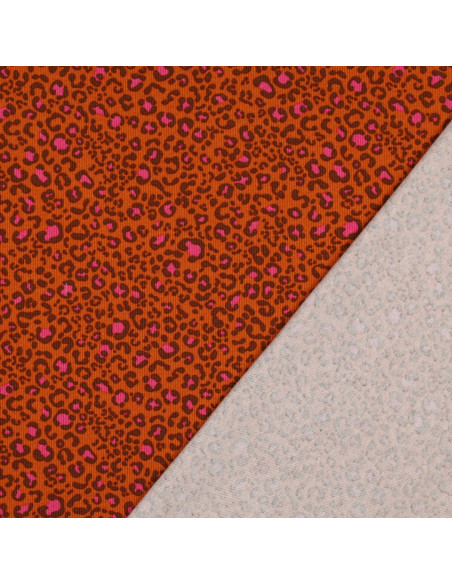 Ribbed cotton jersey fabric - Orange leopard