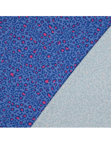 Ribbed cotton jersey fabric - Cobalt leopard