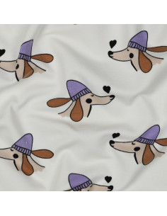 Dog and hearts fleece sweatshirt fabric - Off-white