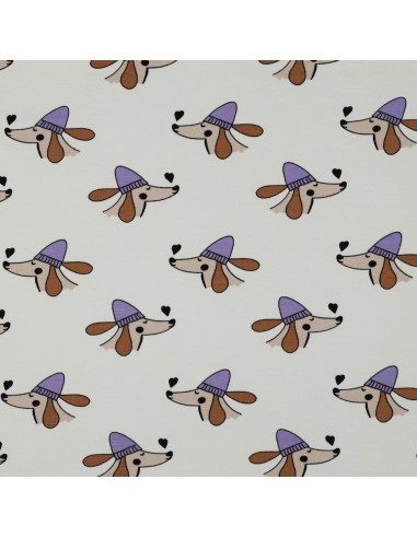 Dog and hearts fleece sweatshirt fabric - Off-white