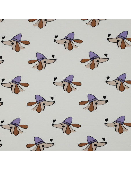 Dog and hearts fleece sweatshirt fabric - Off-white