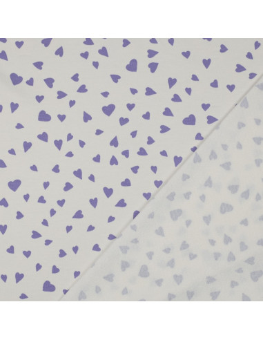 Off-white fleece sweatshirt fabric - Lavender hearts